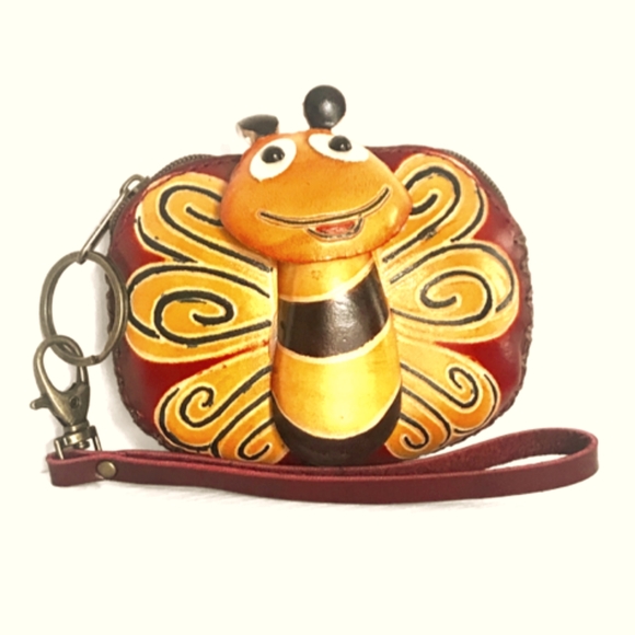 Handbags - Last ONE! Genuine Leather Handmade Bumblebee Wristlet/Coin Purse
